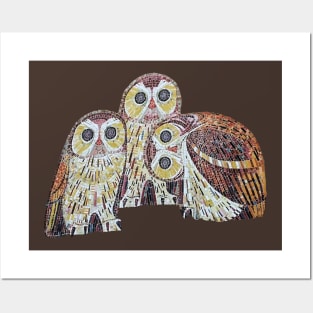 Three Small Owls Detailed Vector In  Art Nouveau Style Posters and Art